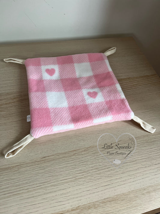 Hammock Stand Pad for Guinea Pigs - Pink Hearts Check/Pink (Strawberry Kisses Collection)