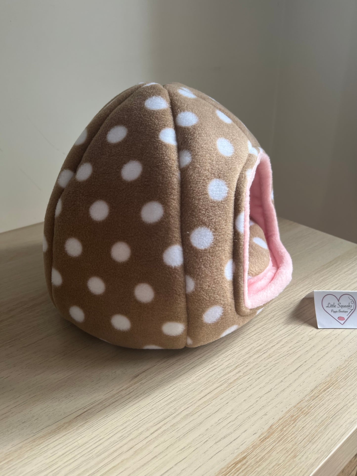 MADE TO ORDER Brown Spotted/Pink Cosy Pod - Guinea Pig Bed/Hide