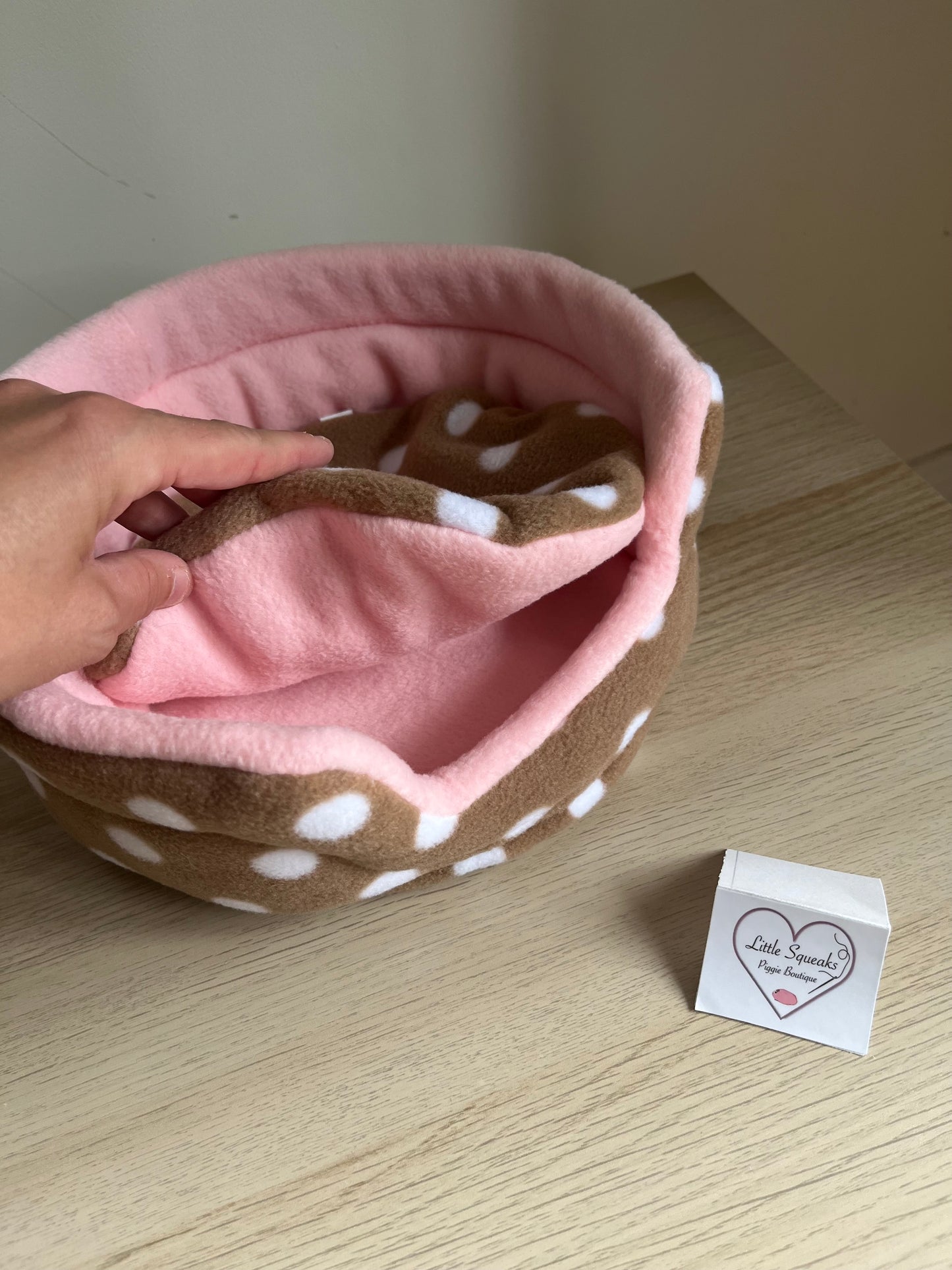 MADE TO ORDER Brown Spotted/Pink Cuddle Cup - Guinea Pig Bed/Hide