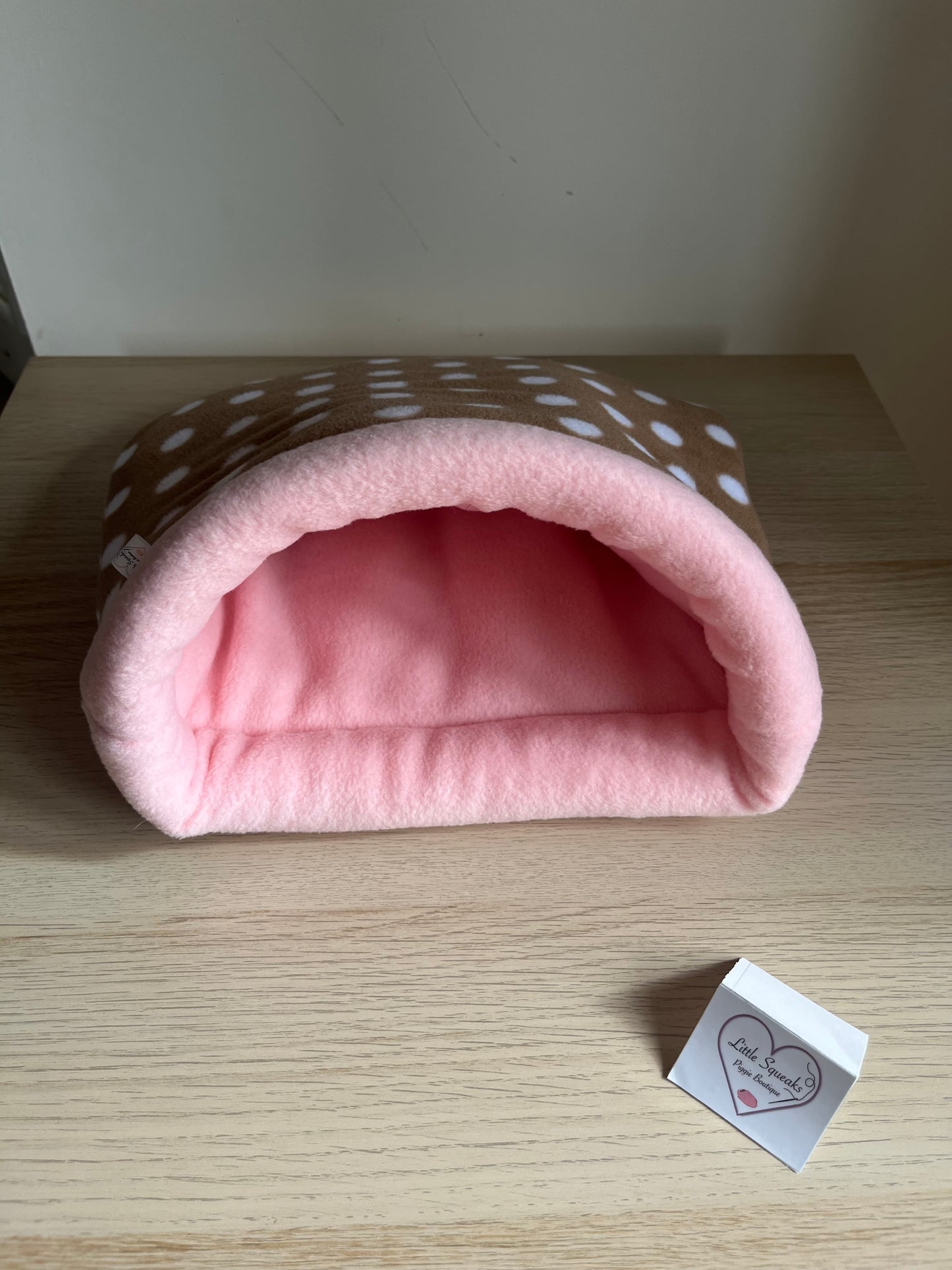 MADE TO ORDER Brown Spotted/Pink Snuggle Sack STAY OPEN - Guinea Pig Bed/Hide