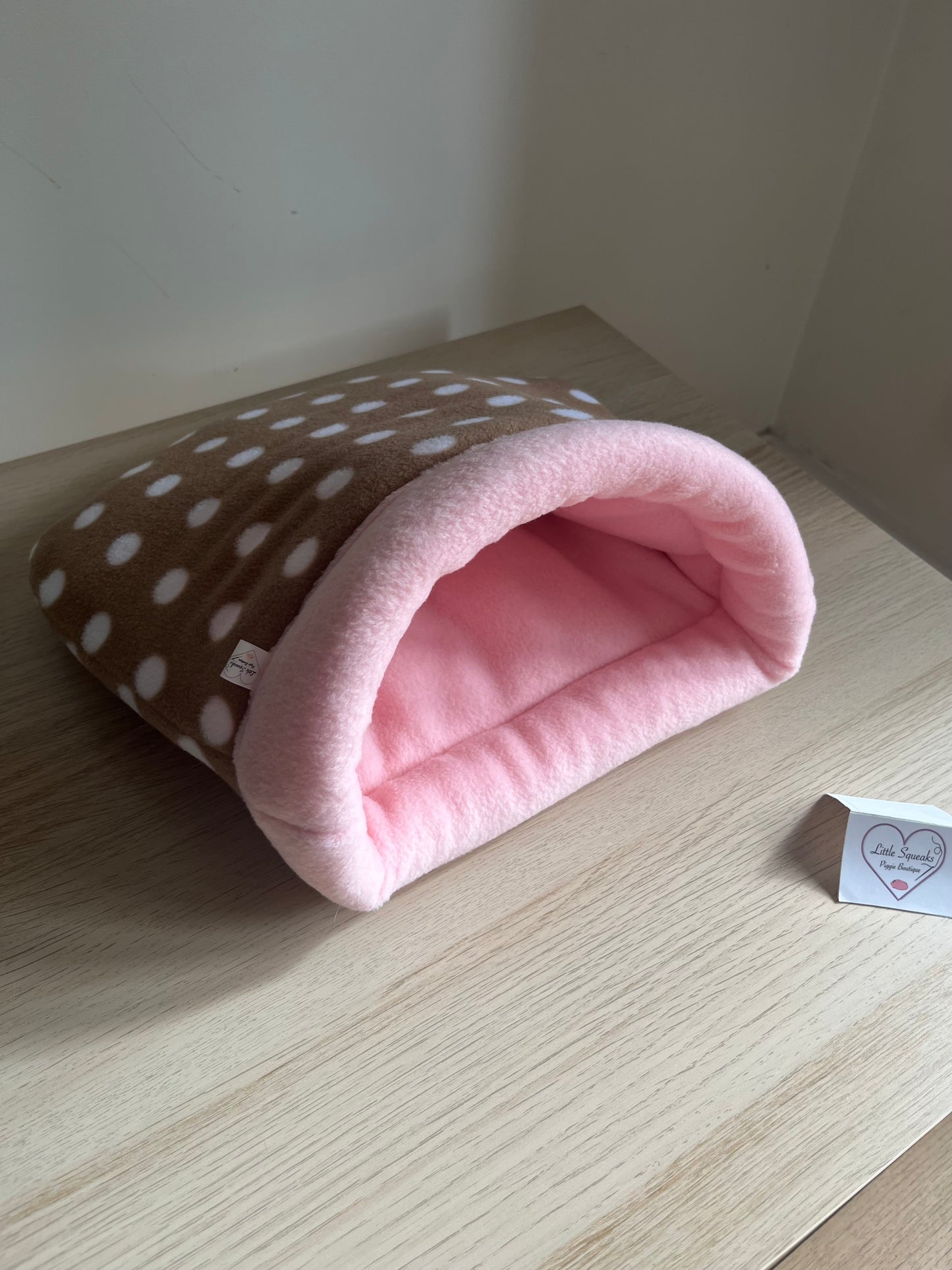 MADE TO ORDER Brown Spotted/Pink Snuggle Sack STAY OPEN - Guinea Pig Bed/Hide