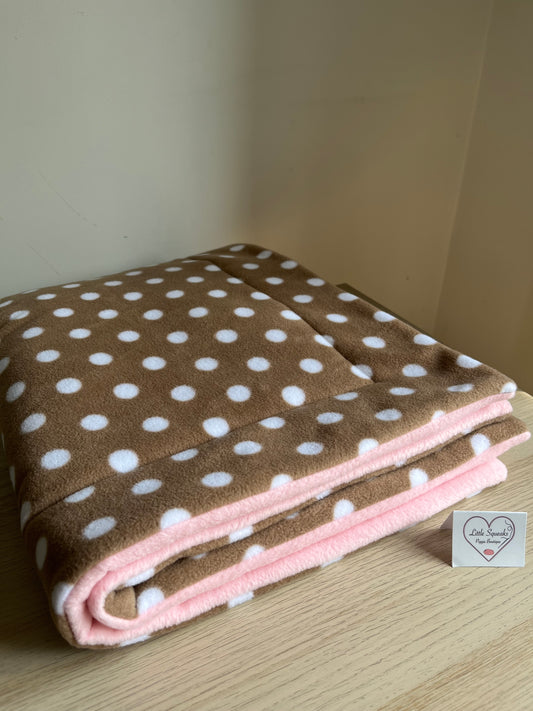 Guinea Pig Fleece Cage Liner - Enchanted Hedgehog Collection (Mocha/White Spotted/Pale Pink)