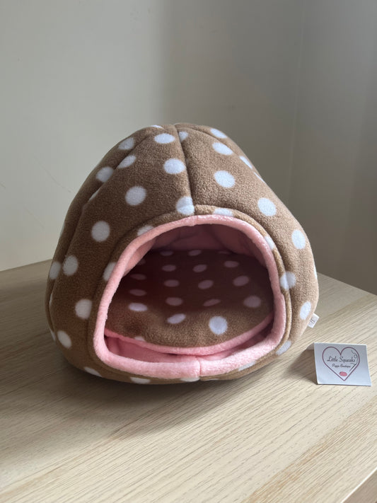 MADE TO ORDER Brown Spotted/Pink Cosy Pod - Guinea Pig Bed/Hide