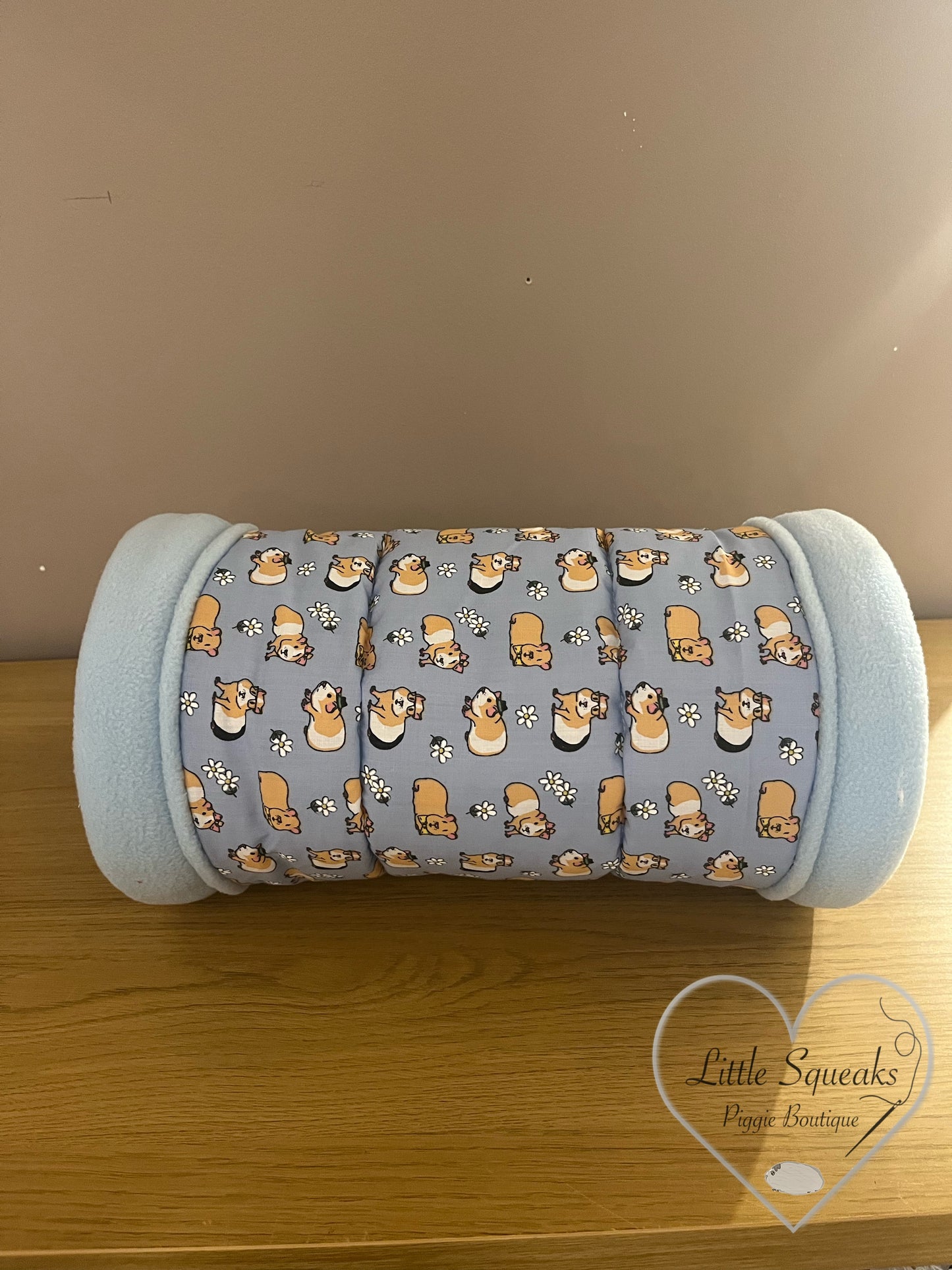 Blue Guinea Pig Snuggle Tunnel ‘STAY OPEN’ - Guinea Pig Bed/Hide