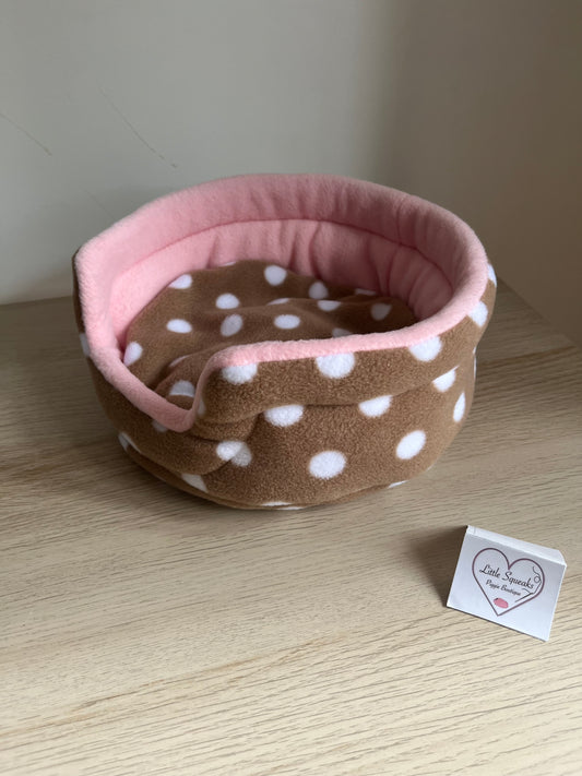 MADE TO ORDER Brown Spotted/Pink Cuddle Cup - Guinea Pig Bed/Hide