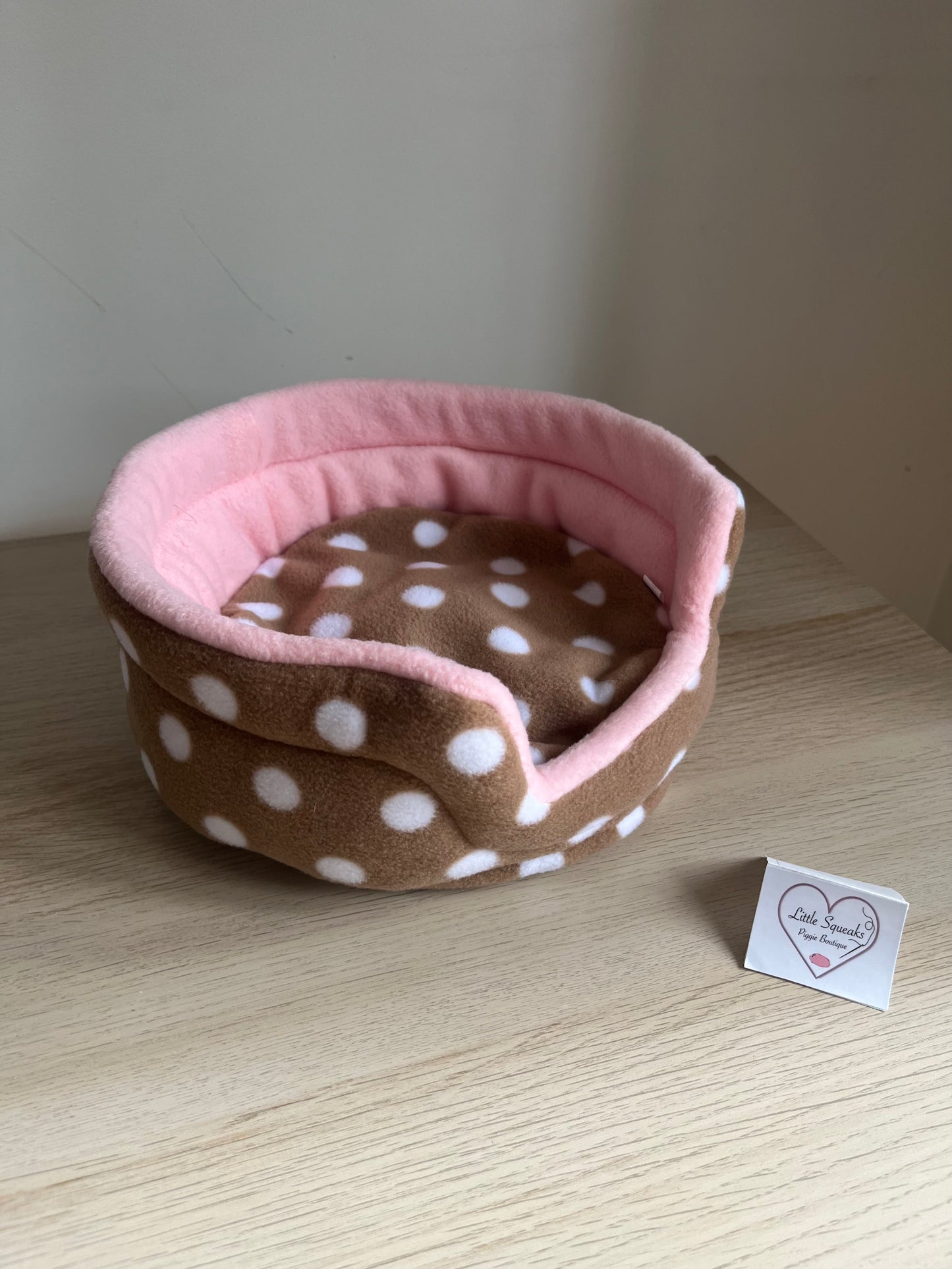 MADE TO ORDER Brown Spotted/Pink Cuddle Cup - Guinea Pig Bed/Hide