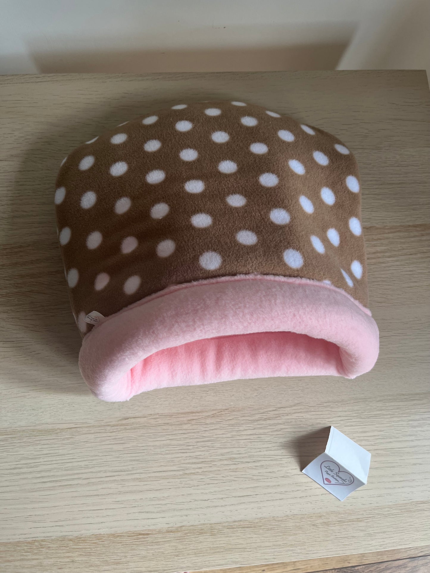 MADE TO ORDER Brown Spotted/Pink Snuggle Sack STAY OPEN - Guinea Pig Bed/Hide