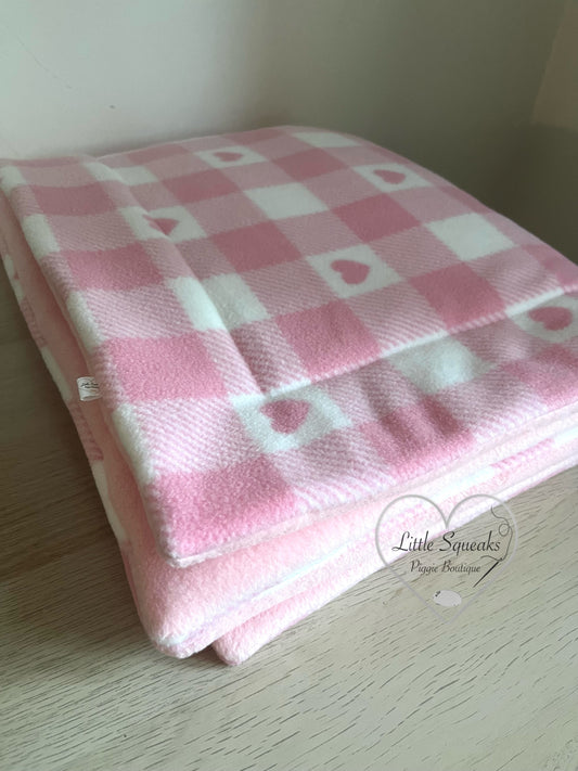 Fleece Cage Liner for Guinea Pigs - Pink Hearts Check/Pink (Strawberry Kisses Collection)