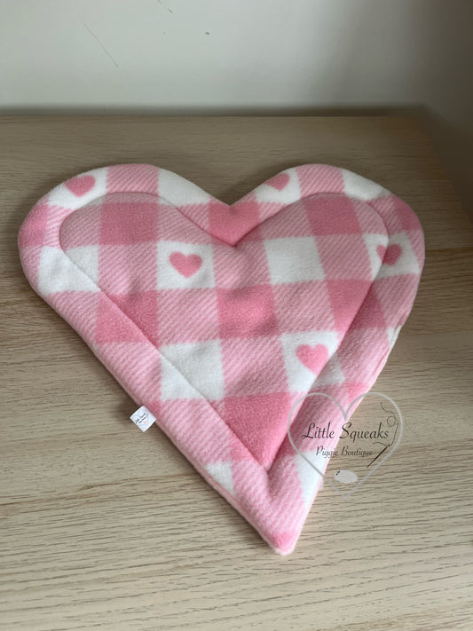 Heart Shaped Pee Pad for Guinea Pigs - Pink Heart Check/Pink (Strawberry Kisses Collection)