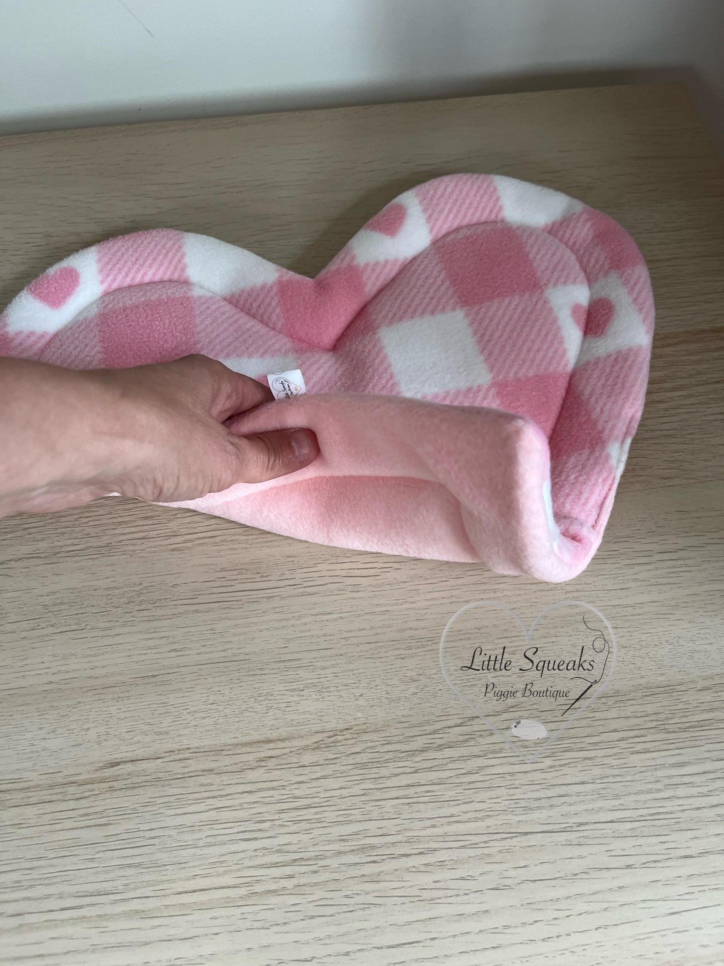 Heart Shaped Pee Pad for Guinea Pigs - Pink Heart Check/Pink (Strawberry Kisses Collection)