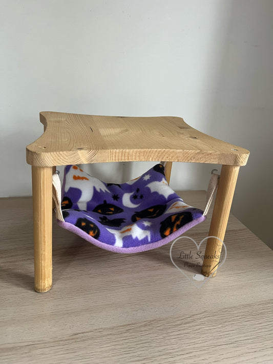 Wooden Hammock Stand with Hammock Pad "Happy Halloween" for Guinea Pigs