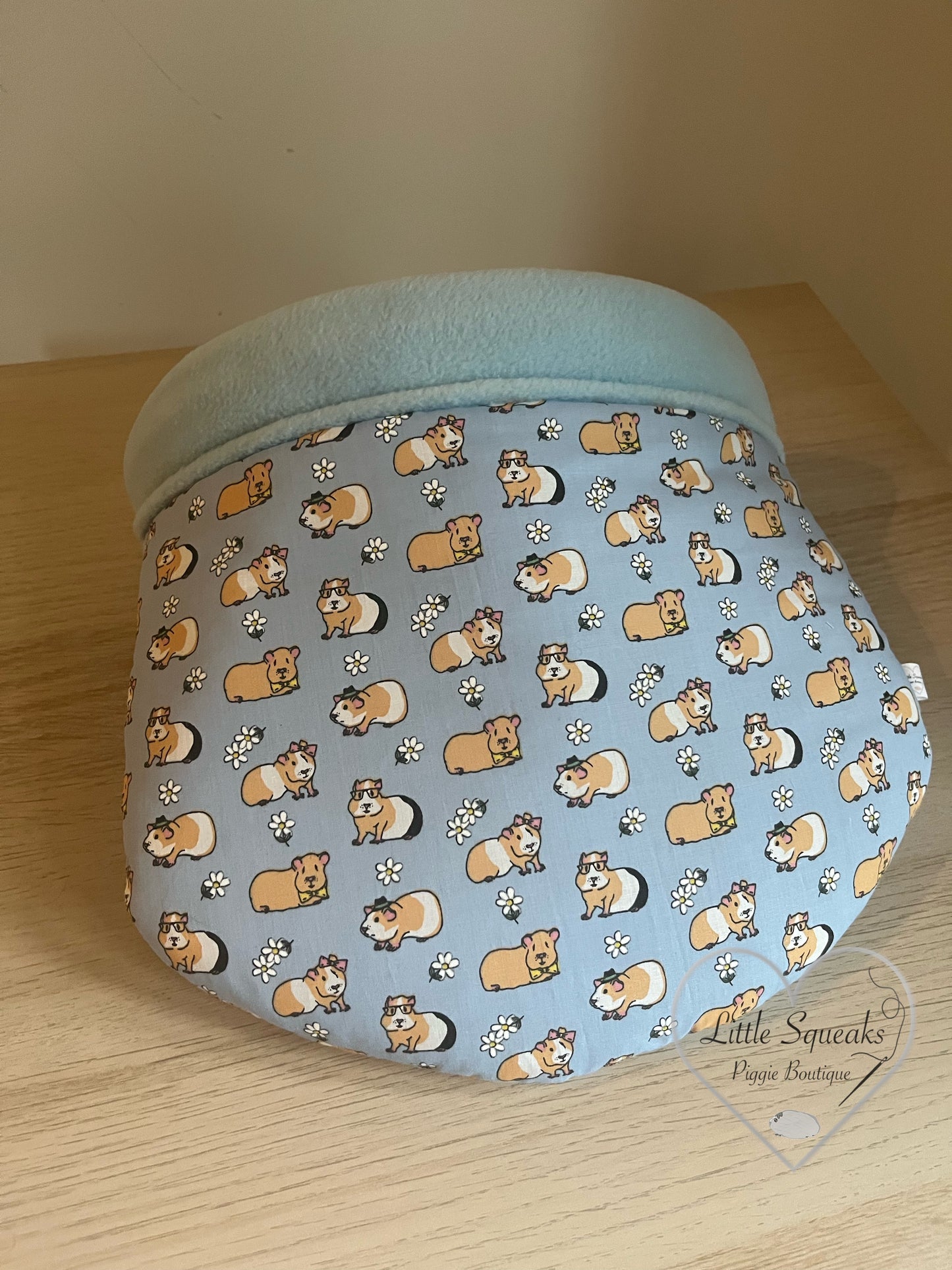 Blue Guinea Pig Snuggle Sack ‘STAY OPEN’ - Guinea Pig Bed/Hide